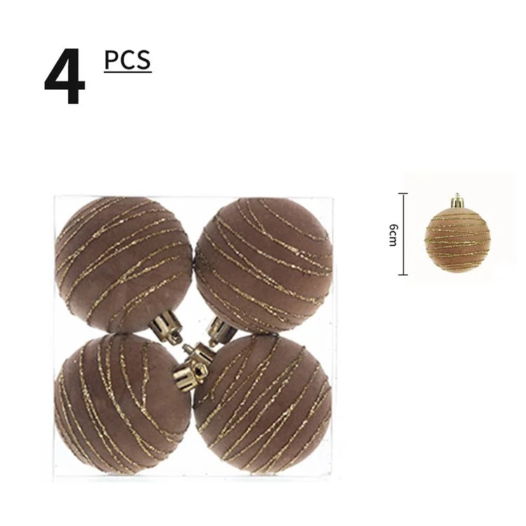 4Pcs 6cm Electroplated Flocking Christmas Ball Reusable Xmas Tree Hanging Ornament