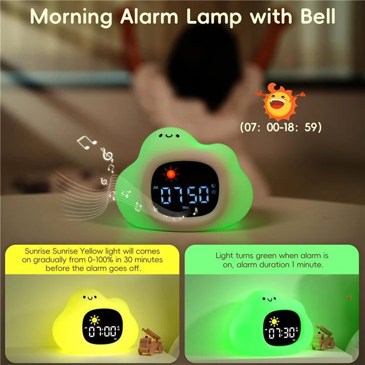 JL-820 Cartoon Cloud Shape White Noise Alarm Clock Sleep Bedside Lamp Tap Control Night Light