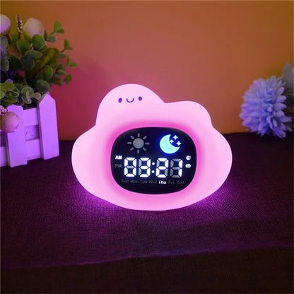 JL-820 Cartoon Cloud Shape White Noise Alarm Clock Sleep Bedside Lamp Tap Control Night Light