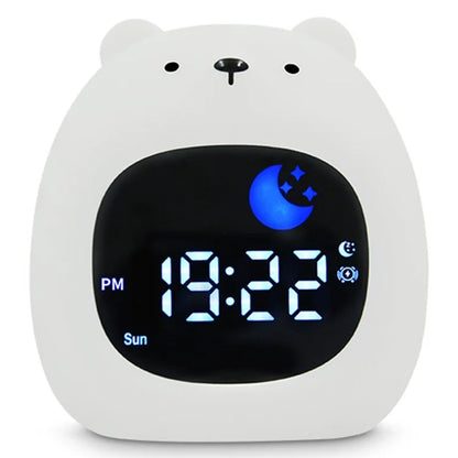 JL-827 Little Bear Shape White Noise Alarm Clock Sleep Bedside Lamp Tap Control Night Light