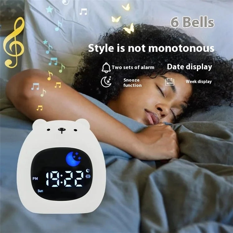 JL-827 Little Bear Shape White Noise Alarm Clock Sleep Bedside Lamp Tap Control Night Light