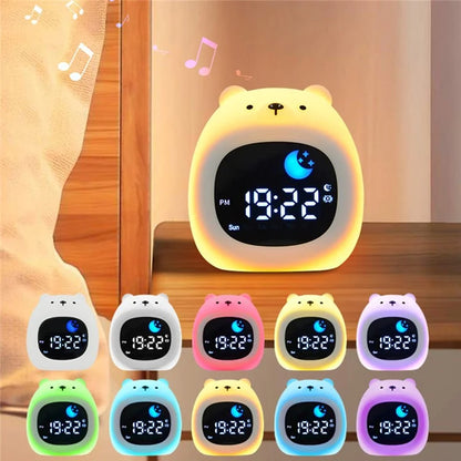 JL-827 Little Bear Shape White Noise Alarm Clock Sleep Bedside Lamp Tap Control Night Light