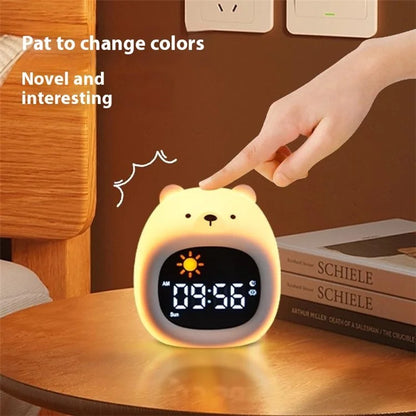 JL-827 Little Bear Shape White Noise Alarm Clock Sleep Bedside Lamp Tap Control Night Light