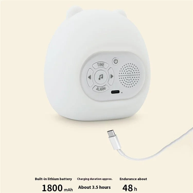 JL-827 Little Bear Shape White Noise Alarm Clock Sleep Bedside Lamp Tap Control Night Light