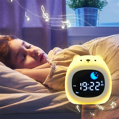 JL-827 Little Bear Shape White Noise Alarm Clock Sleep Bedside Lamp Tap Control Night Light
