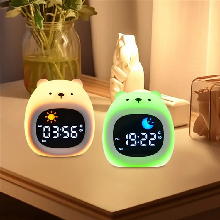 JL-827 Little Bear Shape White Noise Alarm Clock Sleep Bedside Lamp Tap Control Night Light