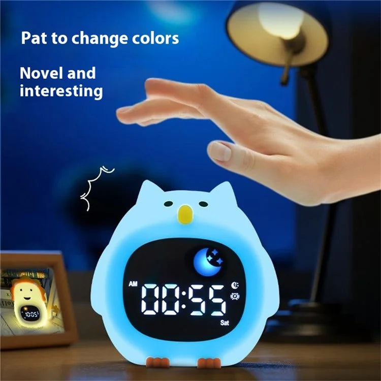 JL-825 Cartoon Owl Shape White Noise Alarm Clock Sleep Bedside Lamp Tap Control Night Light