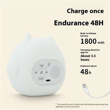 JL-825 Cartoon Owl Shape White Noise Alarm Clock Sleep Bedside Lamp Tap Control Night Light