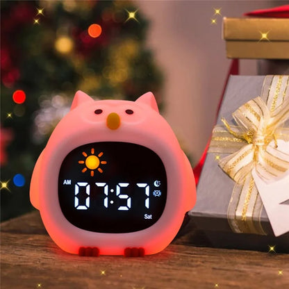 JL-825 Cartoon Owl Shape White Noise Alarm Clock Sleep Bedside Lamp Tap Control Night Light