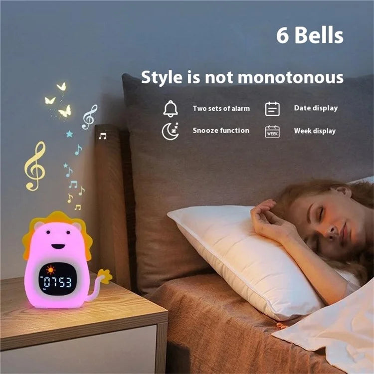 JL-822 Cartoon Lion Shape White Noise Alarm Clock Sleep Bedside Lamp Tap Control Night Light