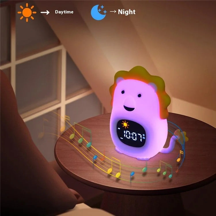JL-822 Cartoon Lion Shape White Noise Alarm Clock Sleep Bedside Lamp Tap Control Night Light