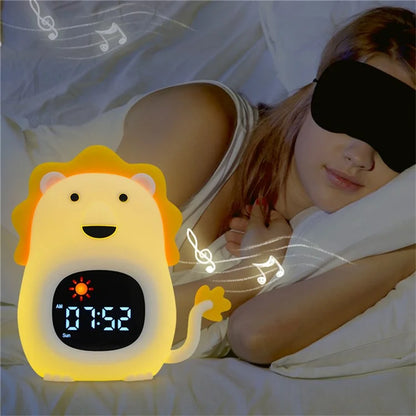 JL-822 Cartoon Lion Shape White Noise Alarm Clock Sleep Bedside Lamp Tap Control Night Light