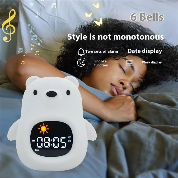 JL-821 White Bear Shape White Noise Alarm Clock Sleep Bedside Lamp Tap Control Night Light