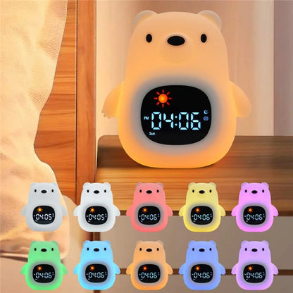 JL-821 White Bear Shape White Noise Alarm Clock Sleep Bedside Lamp Tap Control Night Light