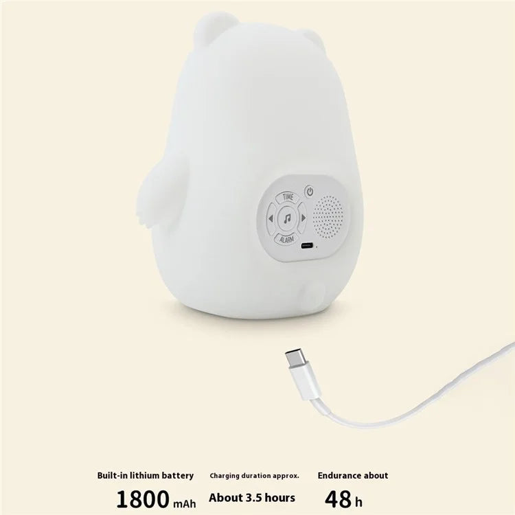 JL-821 White Bear Shape White Noise Alarm Clock Sleep Bedside Lamp Tap Control Night Light