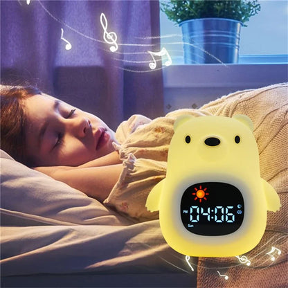 JL-821 White Bear Shape White Noise Alarm Clock Sleep Bedside Lamp Tap Control Night Light
