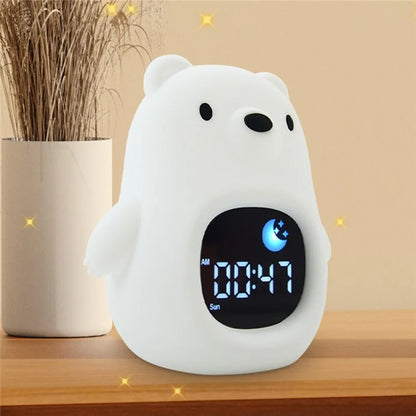 JL-821 White Bear Shape White Noise Alarm Clock Sleep Bedside Lamp Tap Control Night Light