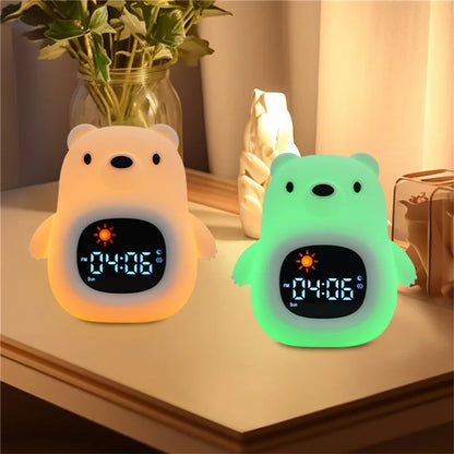 JL-821 White Bear Shape White Noise Alarm Clock Sleep Bedside Lamp Tap Control Night Light