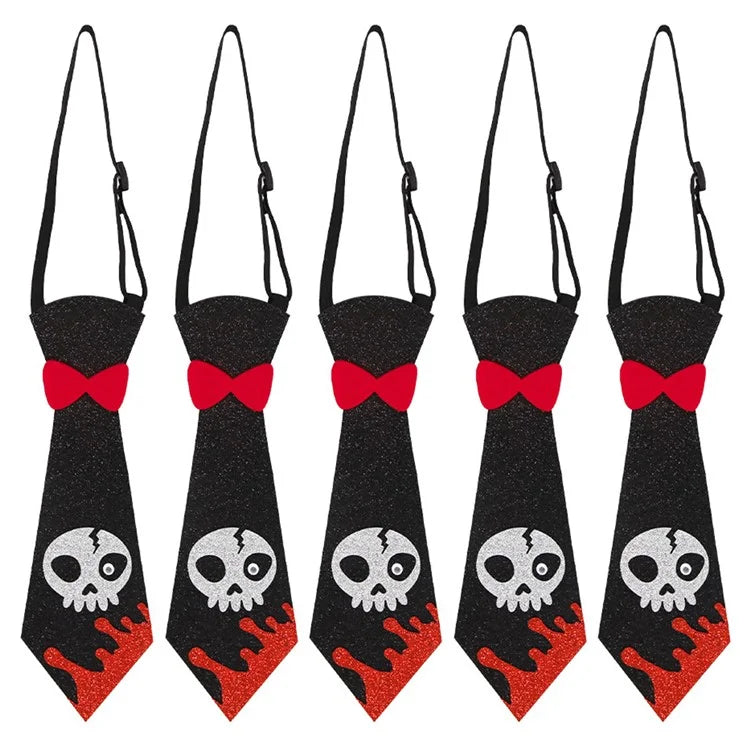 5Pcs Halloween Tie Kids Adult Halloween Party Felt Cloth Necktie Costume Props
