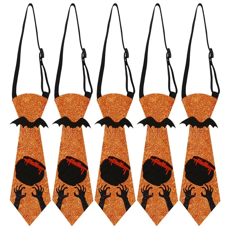 5Pcs Halloween Tie Kids Adult Halloween Party Felt Cloth Necktie Costume Props