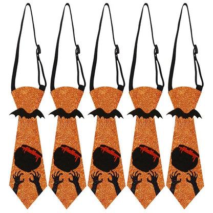5Pcs Halloween Tie Kids Adult Halloween Party Felt Cloth Necktie Costume Props