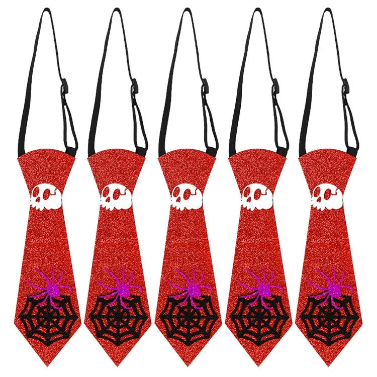 5Pcs Halloween Tie Kids Adult Halloween Party Felt Cloth Necktie Costume Props