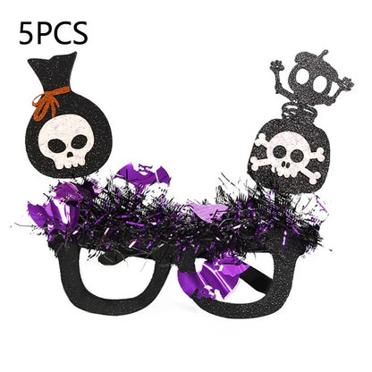 5Pcs / Set Halloween Eyeglasses Tinsel Decor Pumpkin Ghost Skull Halloween Party Glasses Eyewear