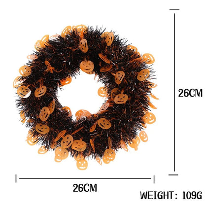 Halloween Wreath Pumpkin Bat Skull Wreath Front Door Wall Hanging Decoration