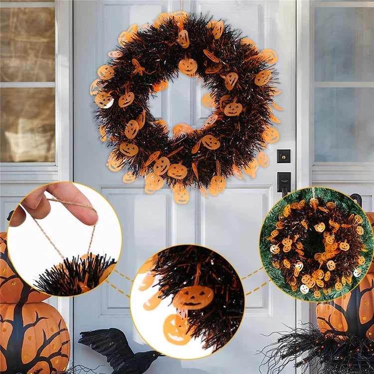 Halloween Wreath Pumpkin Bat Skull Wreath Front Door Wall Hanging Decoration