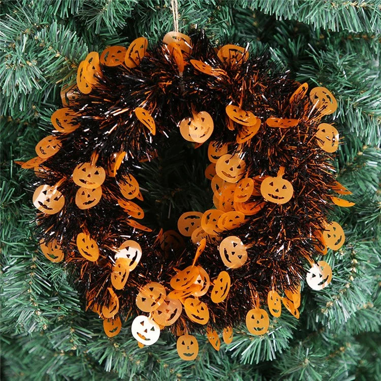 Halloween Wreath Pumpkin Bat Skull Wreath Front Door Wall Hanging Decoration