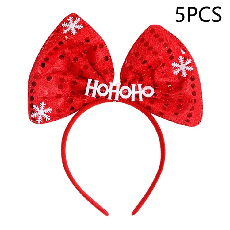 5Pcs Lovely Plastic+Cloth Christmas Headband Hair Hoop Cute Xmas Headwear Photo Props