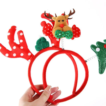 5Pcs Lovely Plastic+Cloth Christmas Headband Hair Hoop Cute Xmas Headwear Photo Props