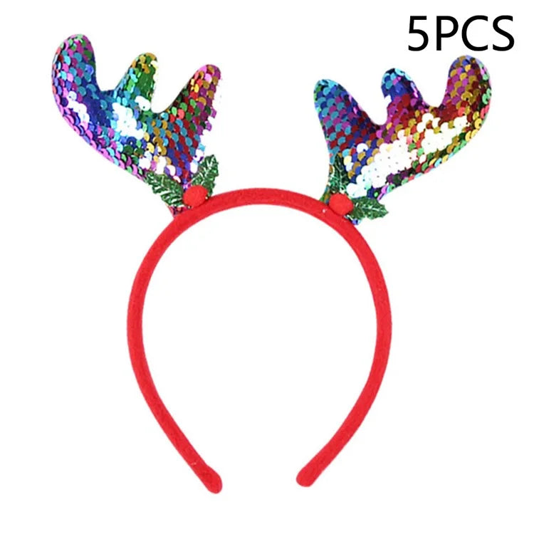 5Pcs Lovely Plastic+Cloth Christmas Headband Hair Hoop Cute Xmas Headwear Photo Props