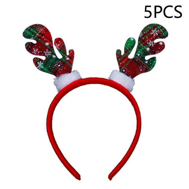 5Pcs Lovely Plastic+Cloth Christmas Headband Hair Hoop Cute Xmas Headwear Photo Props
