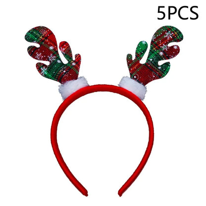 5Pcs Lovely Plastic+Cloth Christmas Headband Hair Hoop Cute Xmas Headwear Photo Props