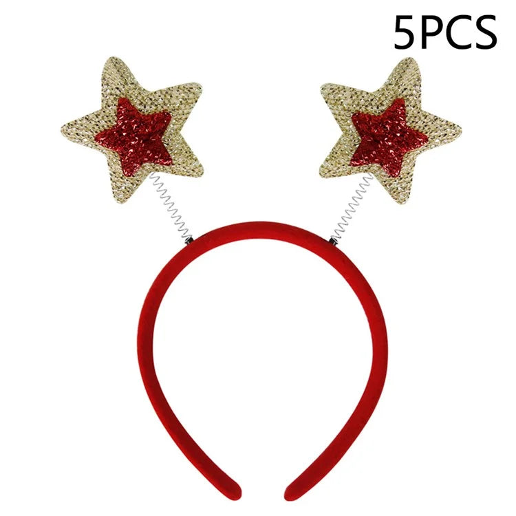 5Pcs Lovely Plastic+Cloth Christmas Headband Hair Hoop Cute Xmas Headwear Photo Props