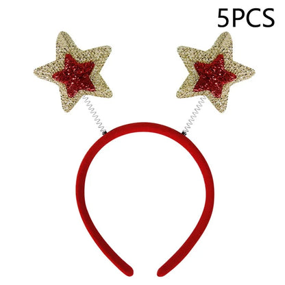 5Pcs Lovely Plastic+Cloth Christmas Headband Hair Hoop Cute Xmas Headwear Photo Props