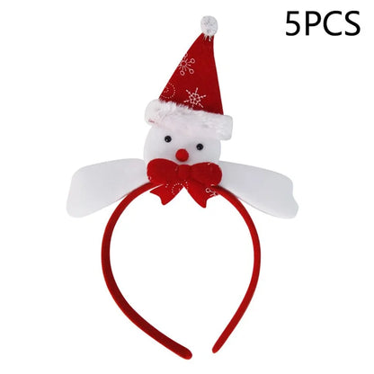 5Pcs Lovely Plastic+Cloth Christmas Headband Hair Hoop Cute Xmas Headwear Photo Props