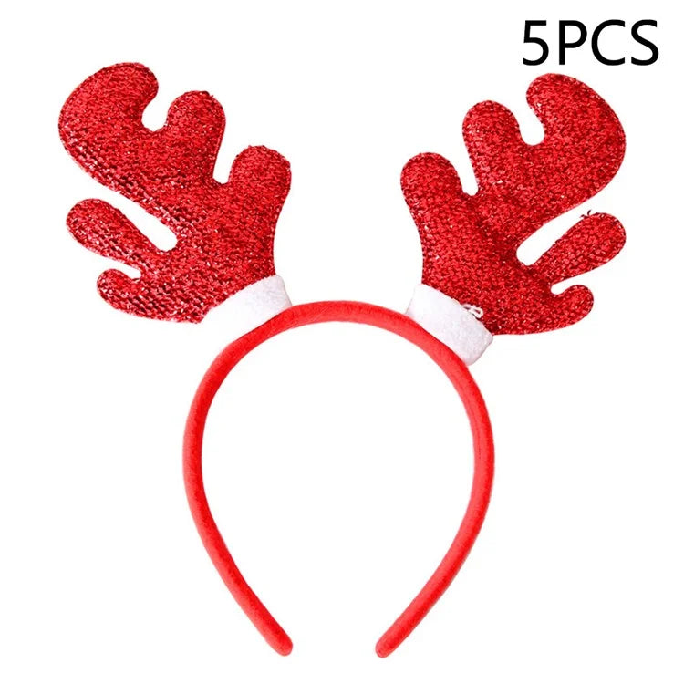 5Pcs Lovely Plastic+Cloth Christmas Headband Hair Hoop Cute Xmas Headwear Photo Props