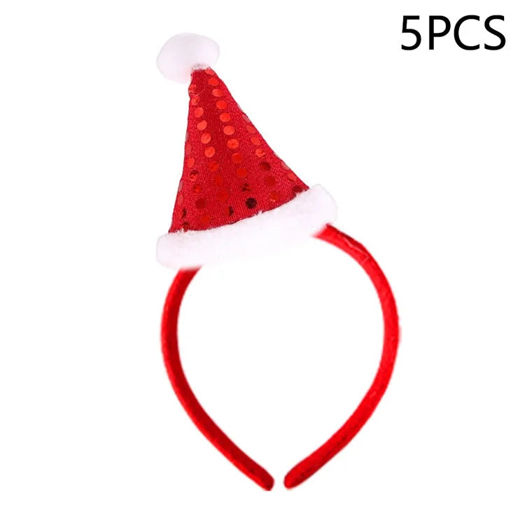 5Pcs Lovely Plastic+Cloth Christmas Headband Hair Hoop Cute Xmas Headwear Photo Props
