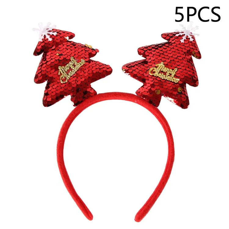 5Pcs Lovely Plastic+Cloth Christmas Headband Hair Hoop Cute Xmas Headwear Photo Props