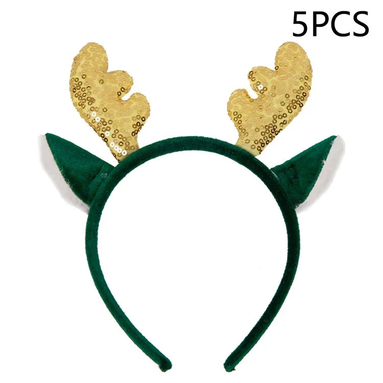 5Pcs Lovely Plastic+Cloth Christmas Headband Hair Hoop Cute Xmas Headwear Photo Props