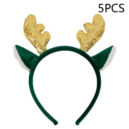 5Pcs Lovely Plastic+Cloth Christmas Headband Hair Hoop Cute Xmas Headwear Photo Props