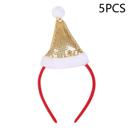 5Pcs Lovely Plastic+Cloth Christmas Headband Hair Hoop Cute Xmas Headwear Photo Props