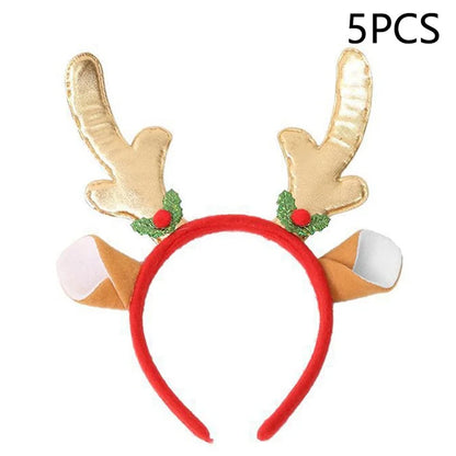 5Pcs Lovely Plastic+Cloth Christmas Headband Hair Hoop Cute Xmas Headwear Photo Props