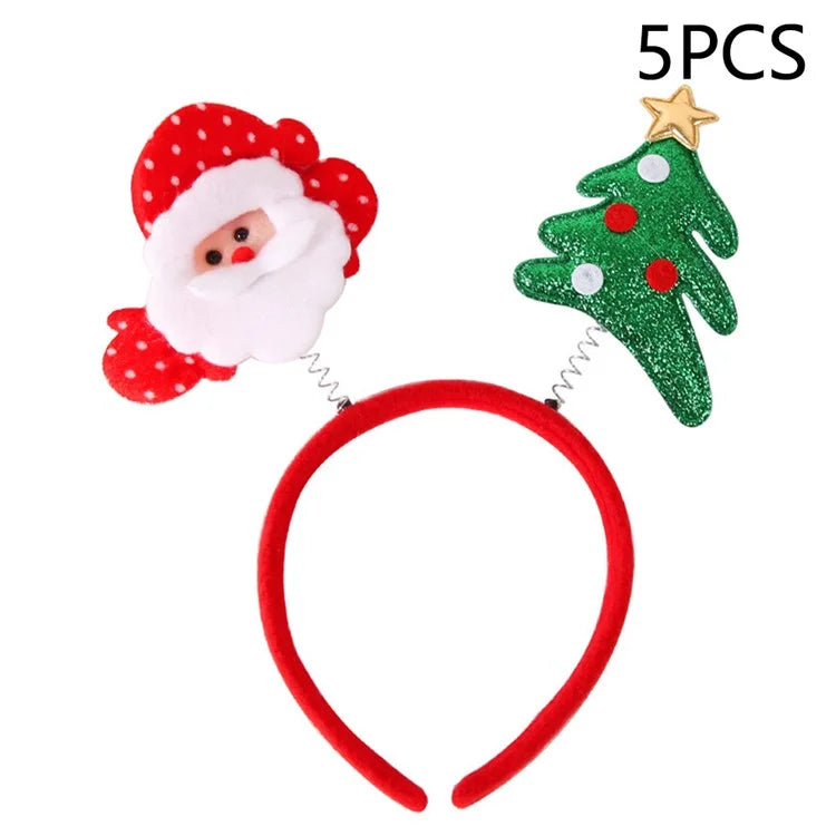5Pcs Lovely Plastic+Cloth Christmas Headband Hair Hoop Cute Xmas Headwear Photo Props