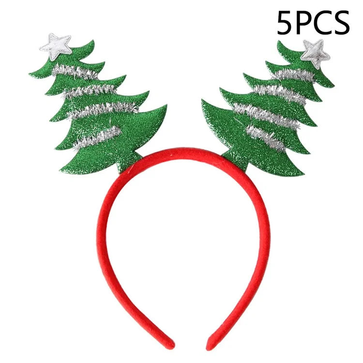 5Pcs Lovely Plastic+Cloth Christmas Headband Hair Hoop Cute Xmas Headwear Photo Props