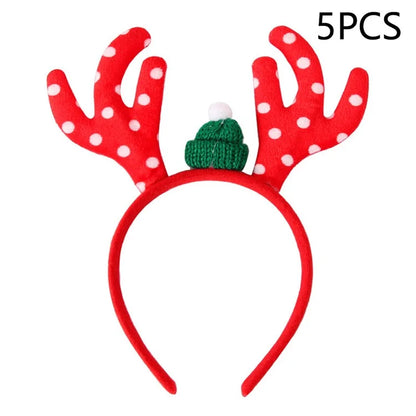 5Pcs Lovely Plastic+Cloth Christmas Headband Hair Hoop Cute Xmas Headwear Photo Props