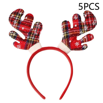5Pcs Lovely Plastic+Cloth Christmas Headband Hair Hoop Cute Xmas Headwear Photo Props