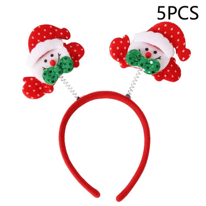 5Pcs Lovely Plastic+Cloth Christmas Headband Hair Hoop Cute Xmas Headwear Photo Props